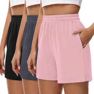 3 Pcs Women's Sweat Shorts, High Waisted Drawstring Athletic Shorts with Pockets Casual Comfy Running Shorts