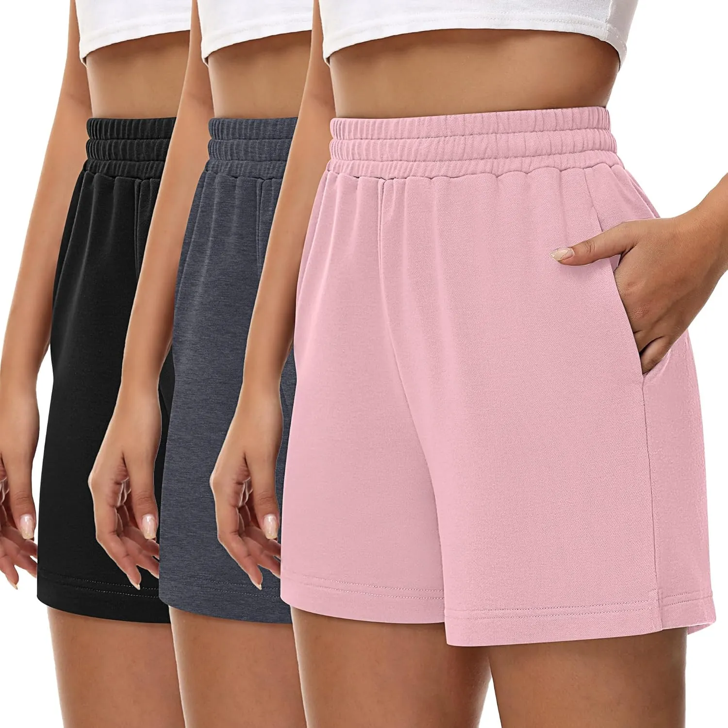 3 Pcs Women's Sweat Shorts, High Waisted Drawstring Athletic Shorts with Pockets Casual Comfy Running Shorts