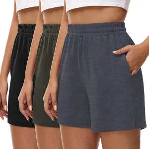 3 Pcs Women's Sweat Shorts, High Waisted Drawstring Athletic Shorts with Pockets Casual Comfy Running Shorts
