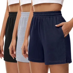 3 Pcs Women's Sweat Shorts, High Waisted Drawstring Athletic Shorts with Pockets Casual Comfy Running Shorts