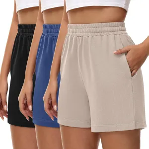 3 Pcs Women's Sweat Shorts, High Waisted Drawstring Athletic Shorts with Pockets Casual Comfy Running Shorts