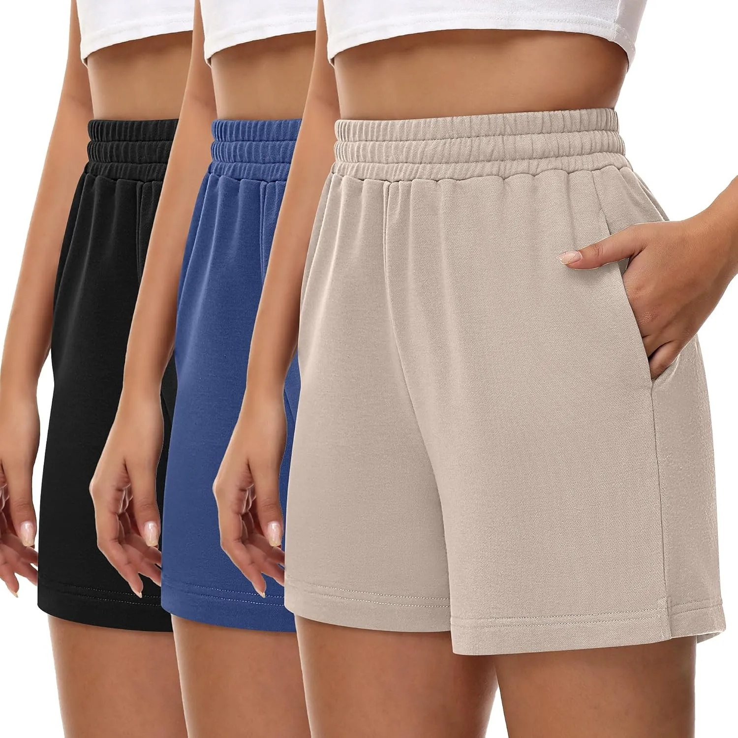 3 Pcs Women's Sweat Shorts, High Waisted Drawstring Athletic Shorts with Pockets Casual Comfy Running Shorts