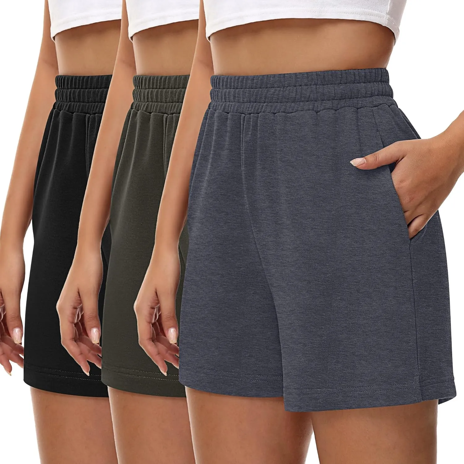 3 Pcs Women's Sweat Shorts, High Waisted Drawstring Athletic Shorts with Pockets Casual Comfy Running Shorts