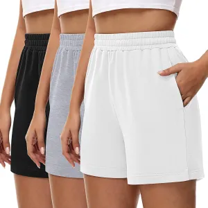 3 Pcs Women's Sweat Shorts, High Waisted Drawstring Athletic Shorts with Pockets Casual Comfy Running Shorts