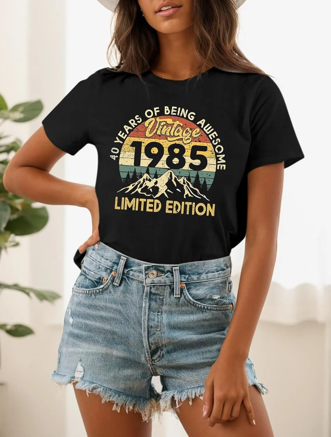 40th Birthday Shirts for Women 1985 Shirt Vintage Graphic Tees Retro Tshirts 40 Year Old Birthday Gifts Casual Tops