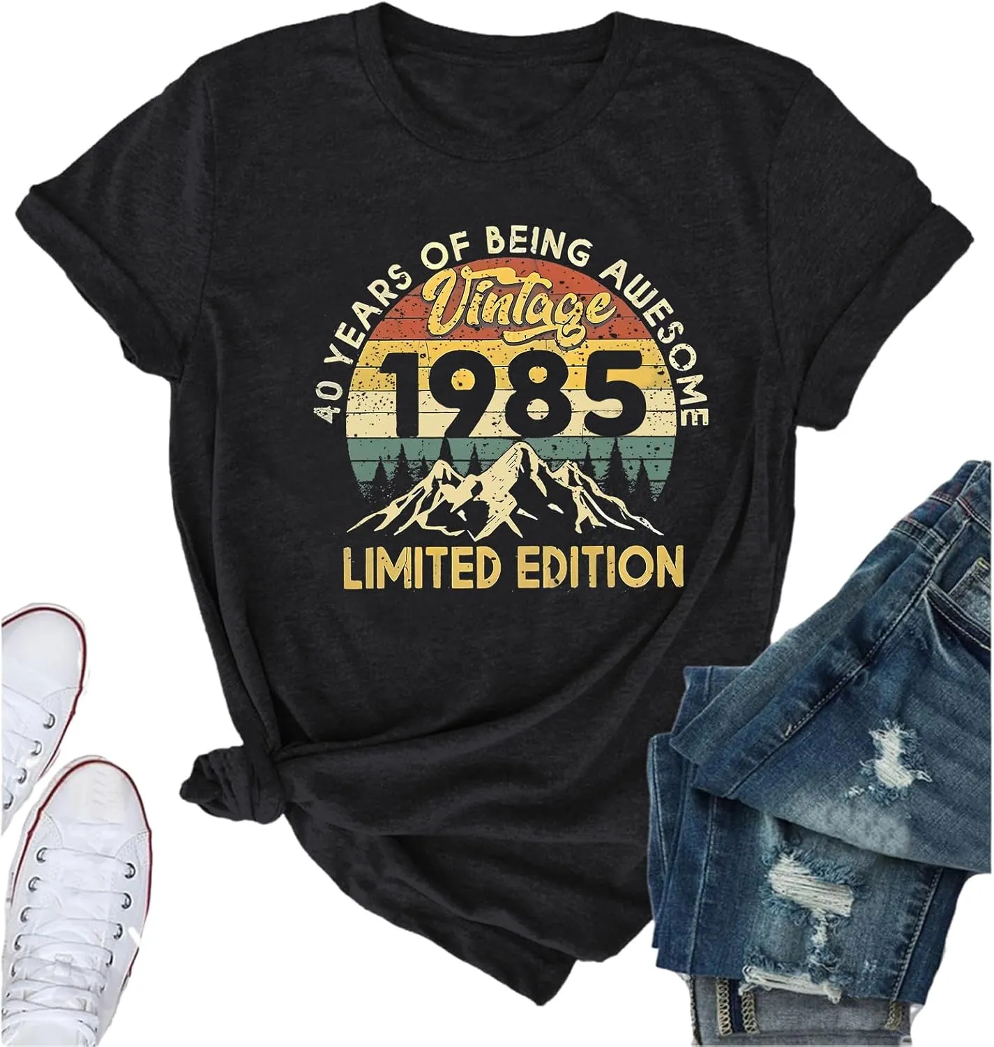 40th Birthday Shirts for Women 1985 Shirt Vintage Graphic Tees Retro Tshirts 40 Year Old Birthday Gifts Casual Tops