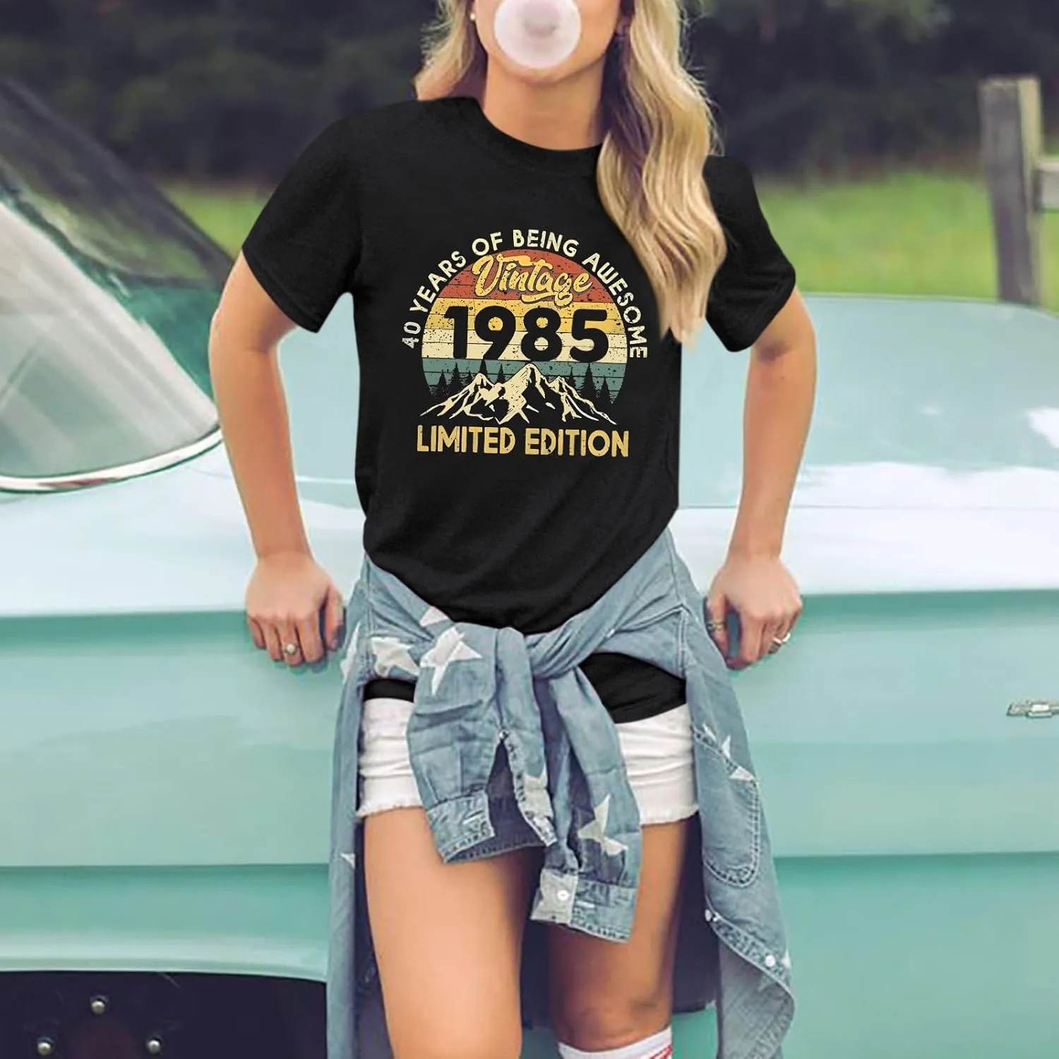 40th Birthday Shirts for Women 1985 Shirt Vintage Graphic Tees Retro Tshirts 40 Year Old Birthday Gifts Casual Tops