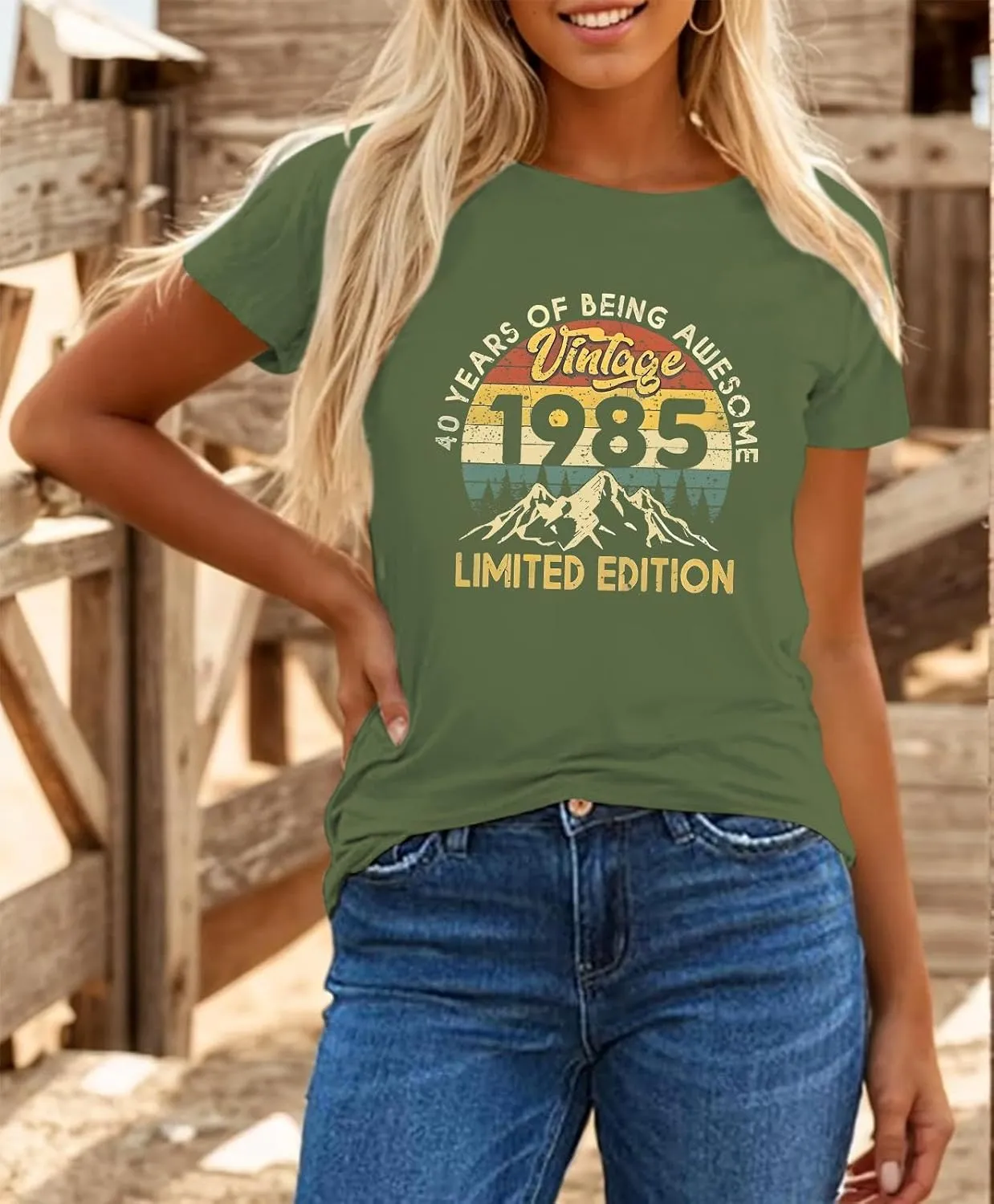 40th Birthday Shirts for Women 1985 Shirt Vintage Graphic Tees Retro Tshirts 40 Year Old Birthday Gifts Casual Tops