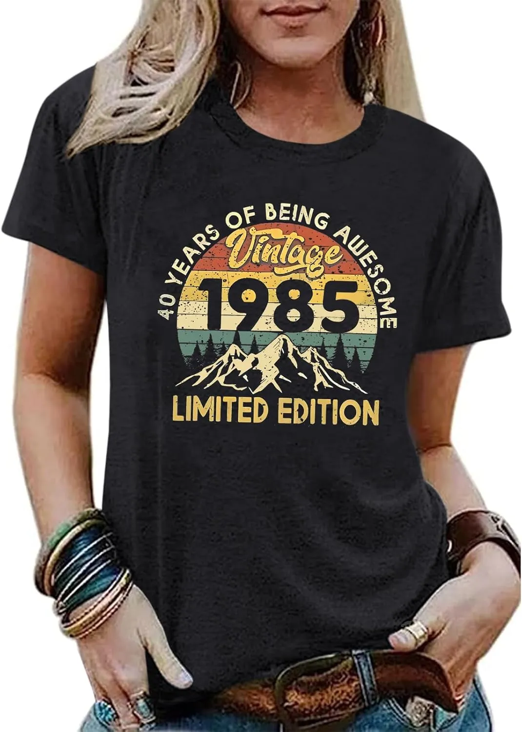 40th Birthday Shirts for Women 1985 Shirt Vintage Graphic Tees Retro Tshirts 40 Year Old Birthday Gifts Casual Tops