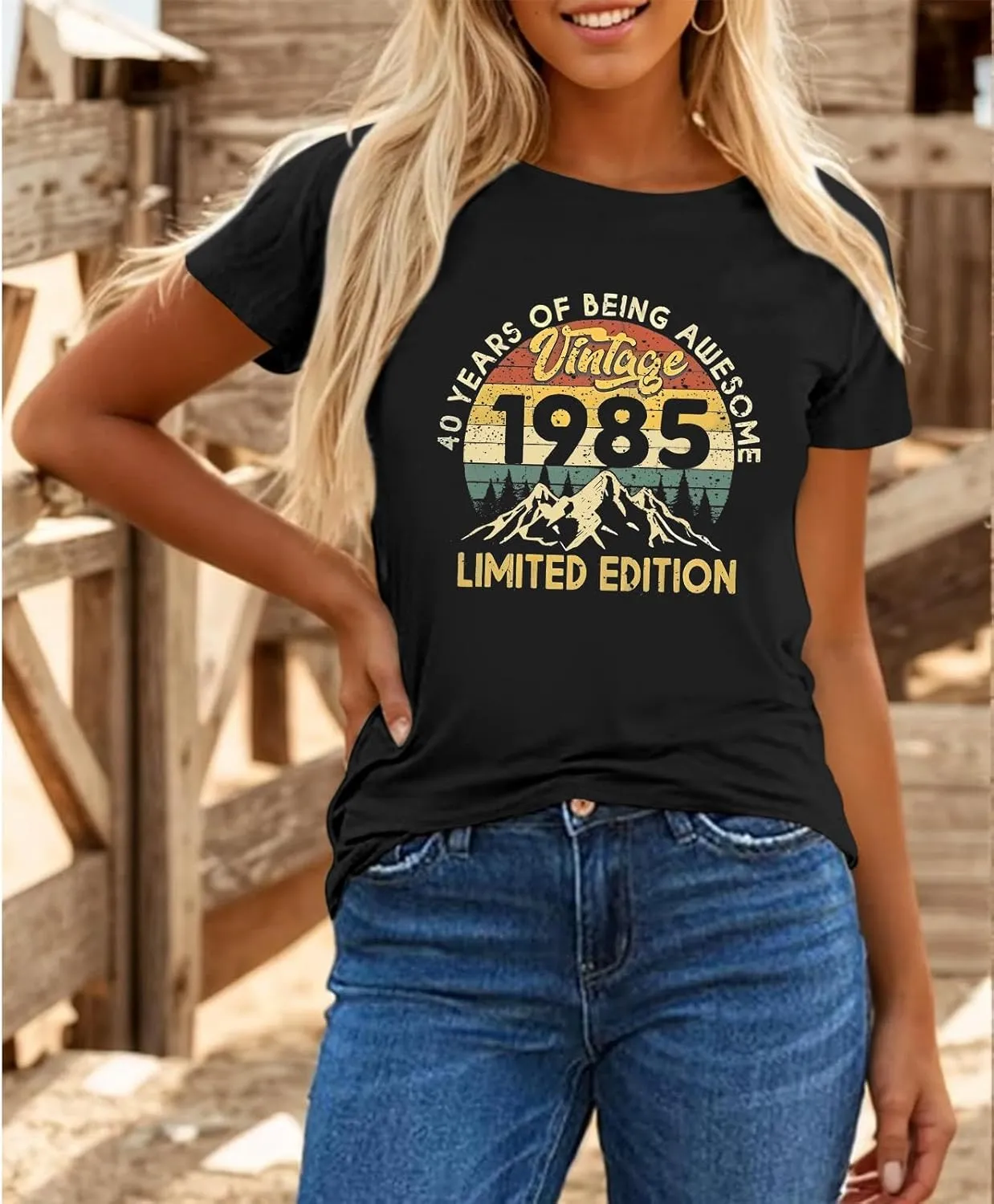 40th Birthday Shirts for Women 1985 Shirt Vintage Graphic Tees Retro Tshirts 40 Year Old Birthday Gifts Casual Tops