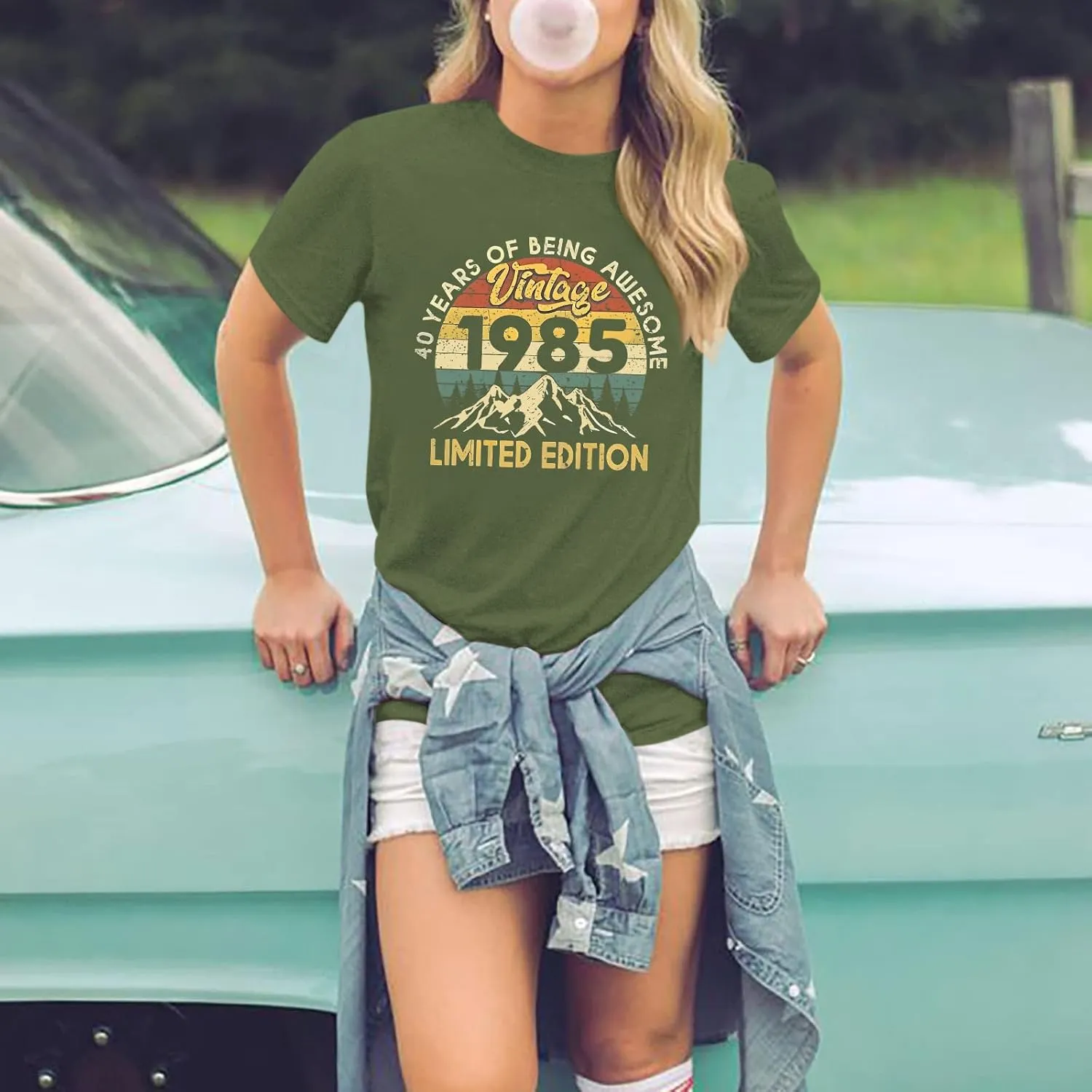 40th Birthday Shirts for Women 1985 Shirt Vintage Graphic Tees Retro Tshirts 40 Year Old Birthday Gifts Casual Tops