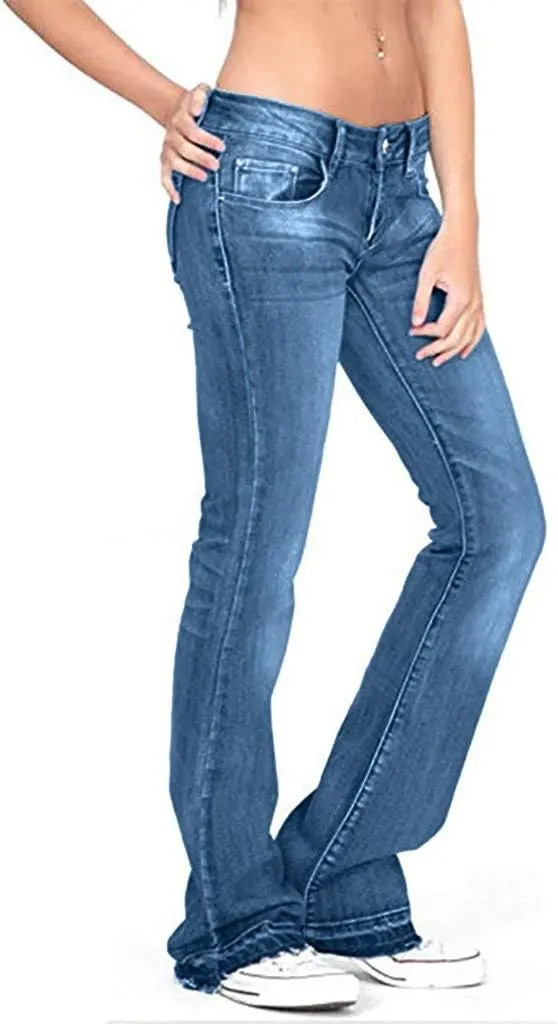 AMIMOJY Bell Bottom Jeans for Women High Waisted Stretch Flare Pants 5 Button Skinny Boot Cut Jean