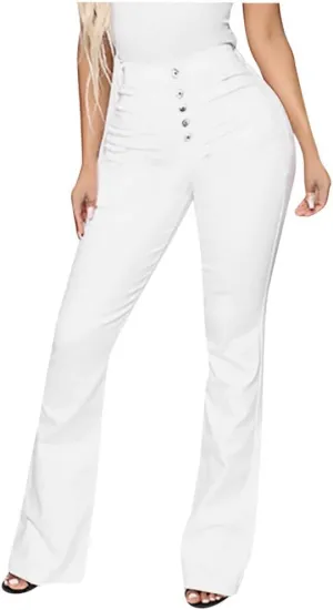 AMIMOJY Bell Bottom Jeans for Women High Waisted Stretch Flare Pants 5 Button Skinny Boot Cut Jean