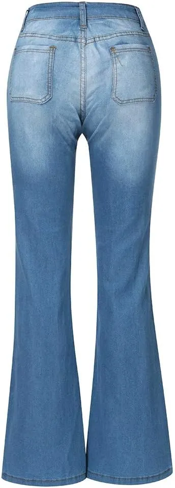 AMIMOJY Bell Bottom Jeans for Women High Waisted Stretch Flare Pants 5 Button Skinny Boot Cut Jean