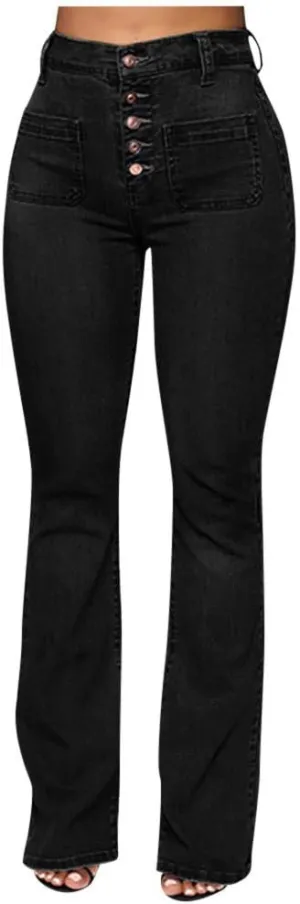 AMIMOJY Bell Bottom Jeans for Women High Waisted Stretch Flare Pants 5 Button Skinny Boot Cut Jean