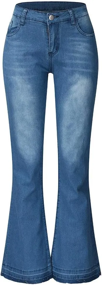 AMIMOJY Bell Bottom Jeans for Women High Waisted Stretch Flare Pants 5 Button Skinny Boot Cut Jean