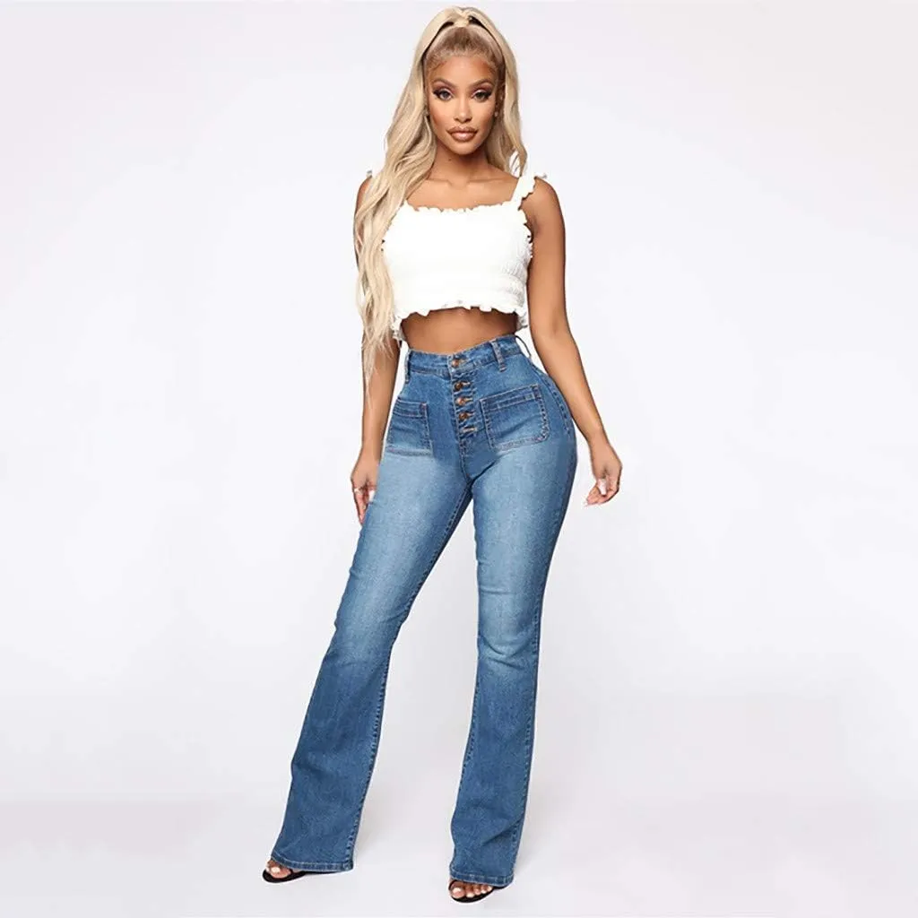 AMIMOJY Bell Bottom Jeans for Women High Waisted Stretch Flare Pants 5 Button Skinny Boot Cut Jean