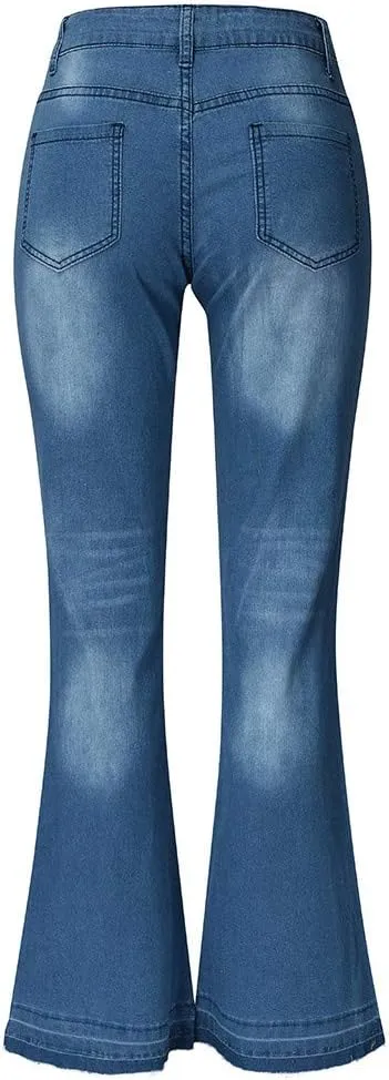 AMIMOJY Bell Bottom Jeans for Women High Waisted Stretch Flare Pants 5 Button Skinny Boot Cut Jean