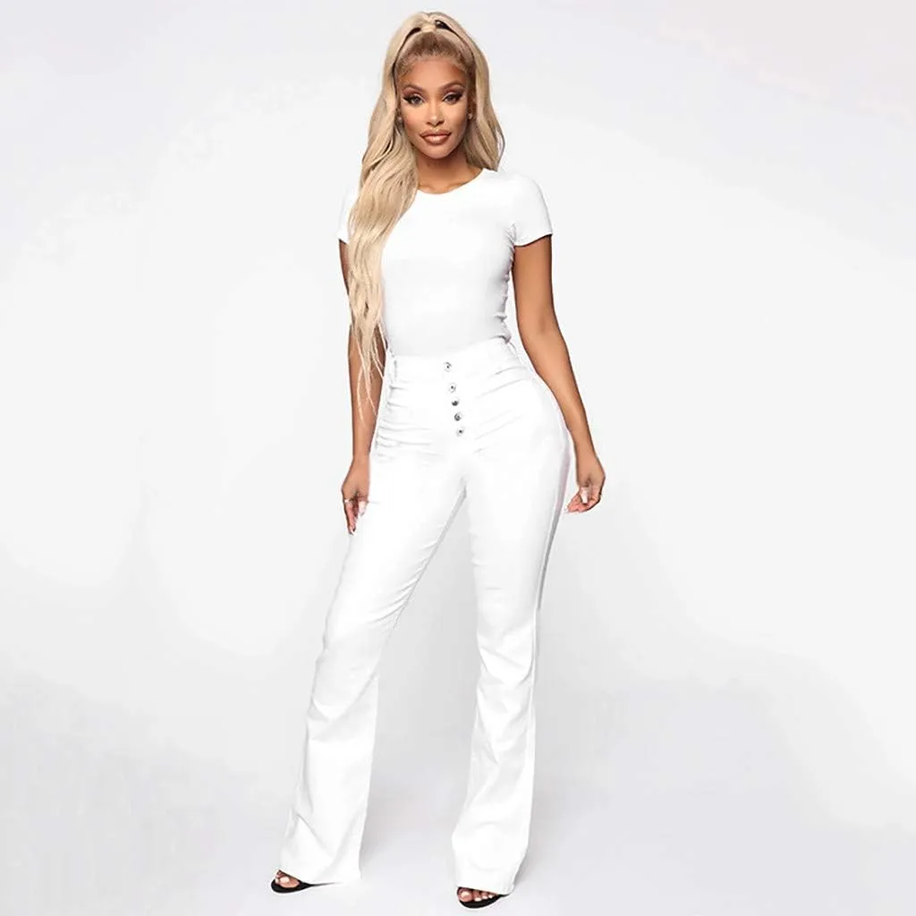 AMIMOJY Bell Bottom Jeans for Women High Waisted Stretch Flare Pants 5 Button Skinny Boot Cut Jean