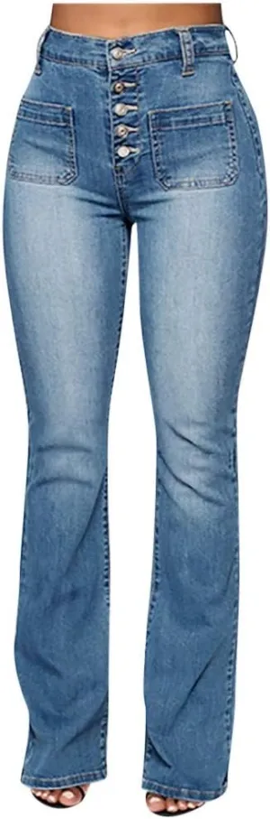 AMIMOJY Bell Bottom Jeans for Women High Waisted Stretch Flare Pants 5 Button Skinny Boot Cut Jean