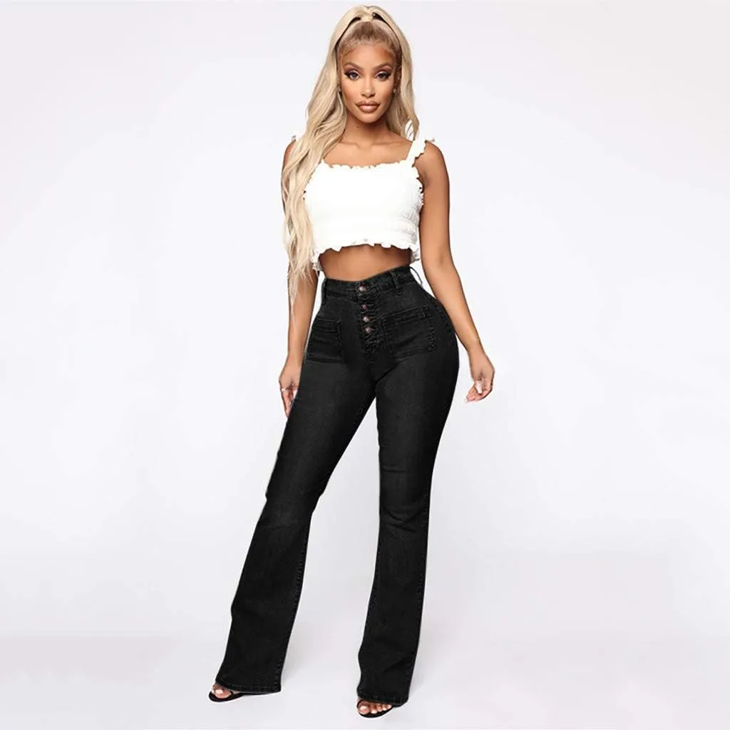 AMIMOJY Bell Bottom Jeans for Women High Waisted Stretch Flare Pants 5 Button Skinny Boot Cut Jean