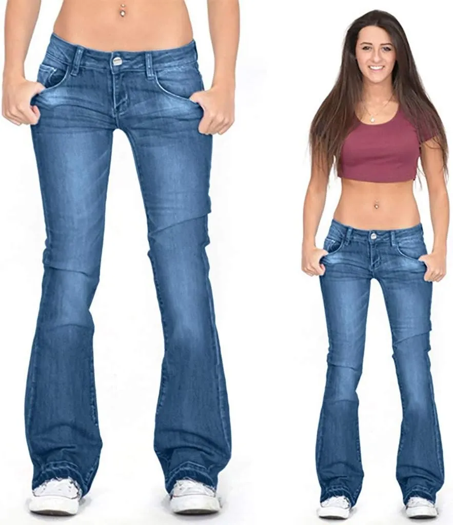 AMIMOJY Bell Bottom Jeans for Women High Waisted Stretch Flare Pants 5 Button Skinny Boot Cut Jean