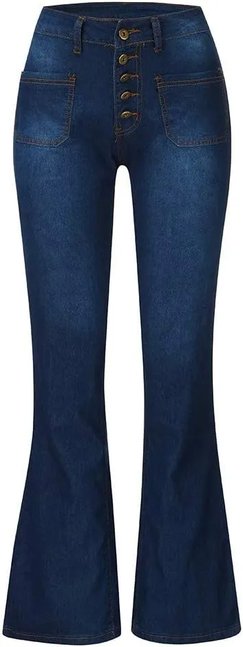 AMIMOJY Bell Bottom Jeans for Women High Waisted Stretch Flare Pants 5 Button Skinny Boot Cut Jean