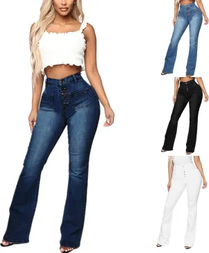 AMIMOJY Bell Bottom Jeans for Women High Waisted Stretch Flare Pants 5 Button Skinny Boot Cut Jean