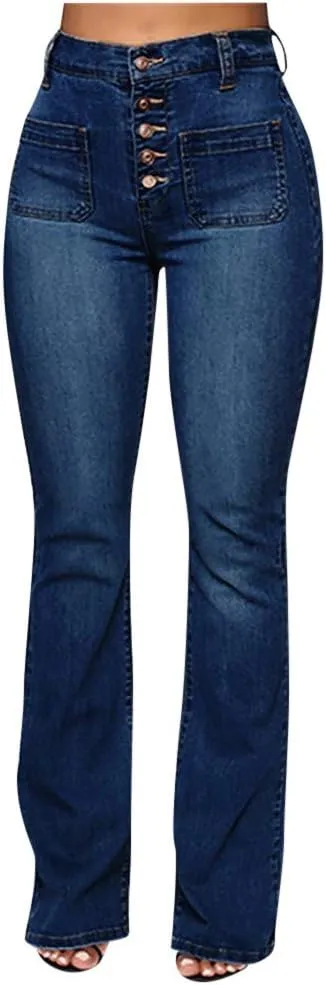 AMIMOJY Bell Bottom Jeans for Women High Waisted Stretch Flare Pants 5 Button Skinny Boot Cut Jean