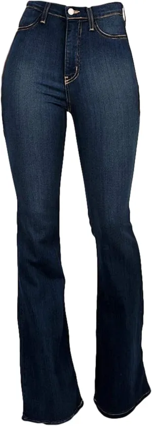 Andongnywell Women's Fashion High Waisted Stretch Wide Leg Bootcut Slim Denim Pants Flare Bell Bottom Jeans
