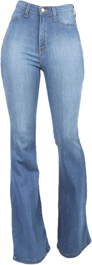 Andongnywell Women's Fashion High Waisted Stretch Wide Leg Bootcut Slim Denim Pants Flare Bell Bottom Jeans