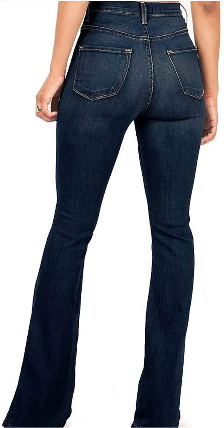 Andongnywell Women's Fashion High Waisted Stretch Wide Leg Bootcut Slim Denim Pants Flare Bell Bottom Jeans
