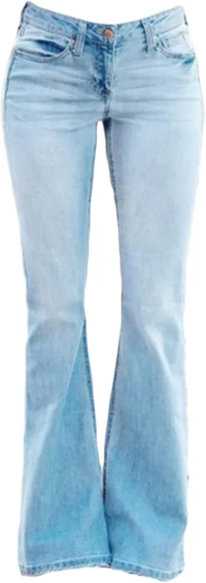 Andongnywell Women's Fashion Mid Rise Jeans Slimming Wide Leg Stretch Denim Flare Bell Bottom Jeans Trousers