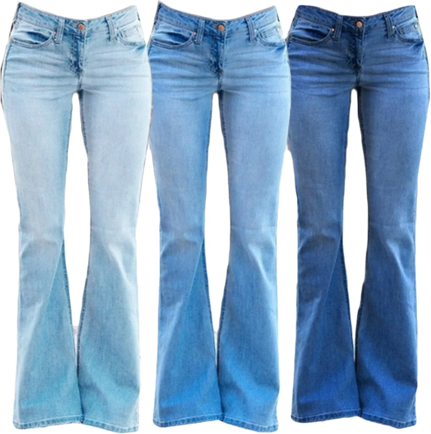 Andongnywell Women's Fashion Mid Rise Jeans Slimming Wide Leg Stretch Denim Flare Bell Bottom Jeans Trousers