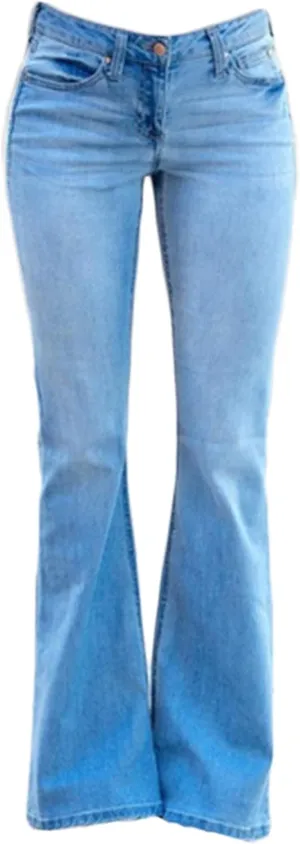 Andongnywell Women's Fashion Mid Rise Jeans Slimming Wide Leg Stretch Denim Flare Bell Bottom Jeans Trousers