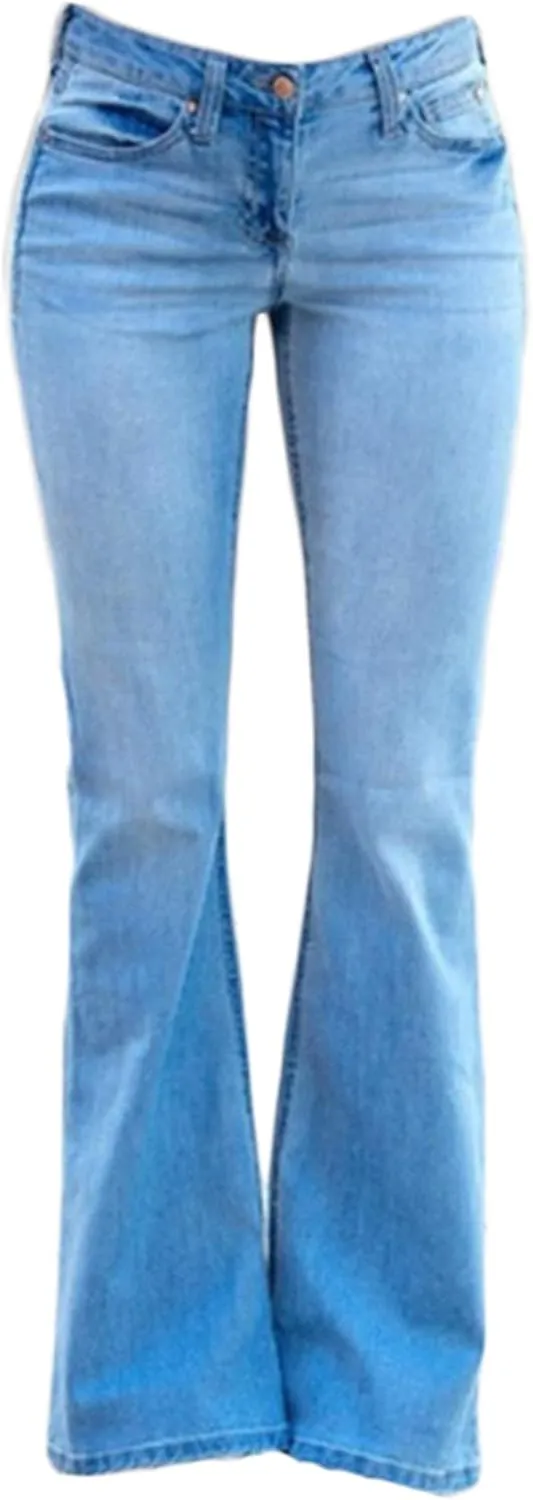Andongnywell Women's Fashion Mid Rise Jeans Slimming Wide Leg Stretch Denim Flare Bell Bottom Jeans Trousers