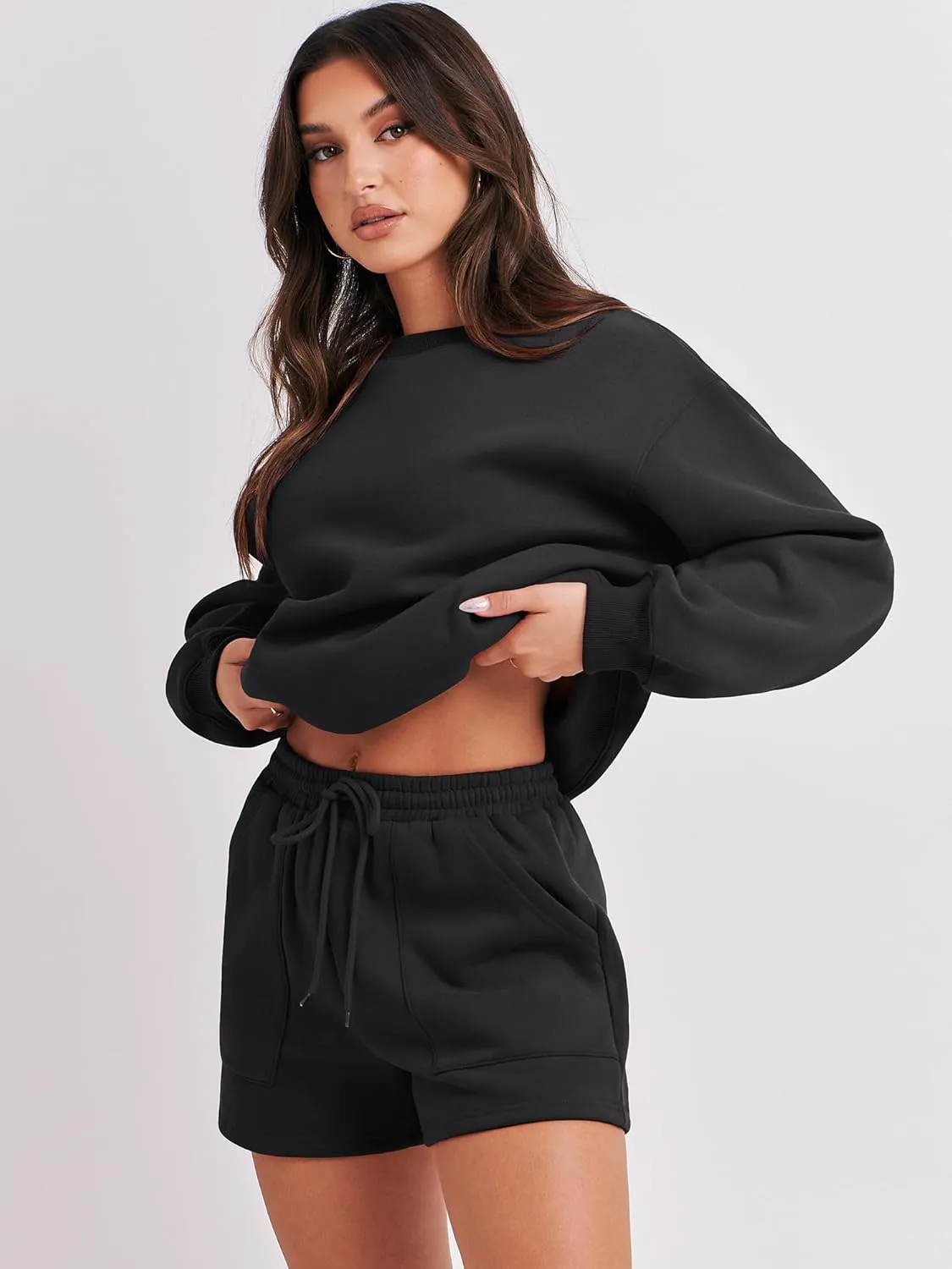ANRABESS Women 2 Piece Outfits Sweat Shorts Sets 2025 Oversized Casual Lounge Matching Set Sweatsuit Tracksuit Clothes