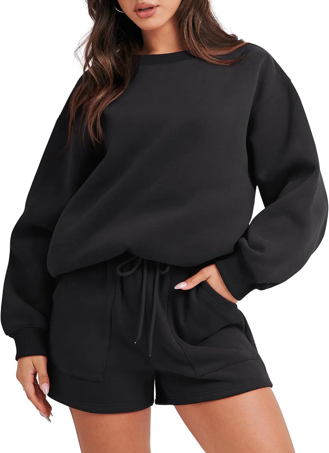 ANRABESS Women 2 Piece Outfits Sweat Shorts Sets 2025 Oversized Casual Lounge Matching Set Sweatsuit Tracksuit Clothes