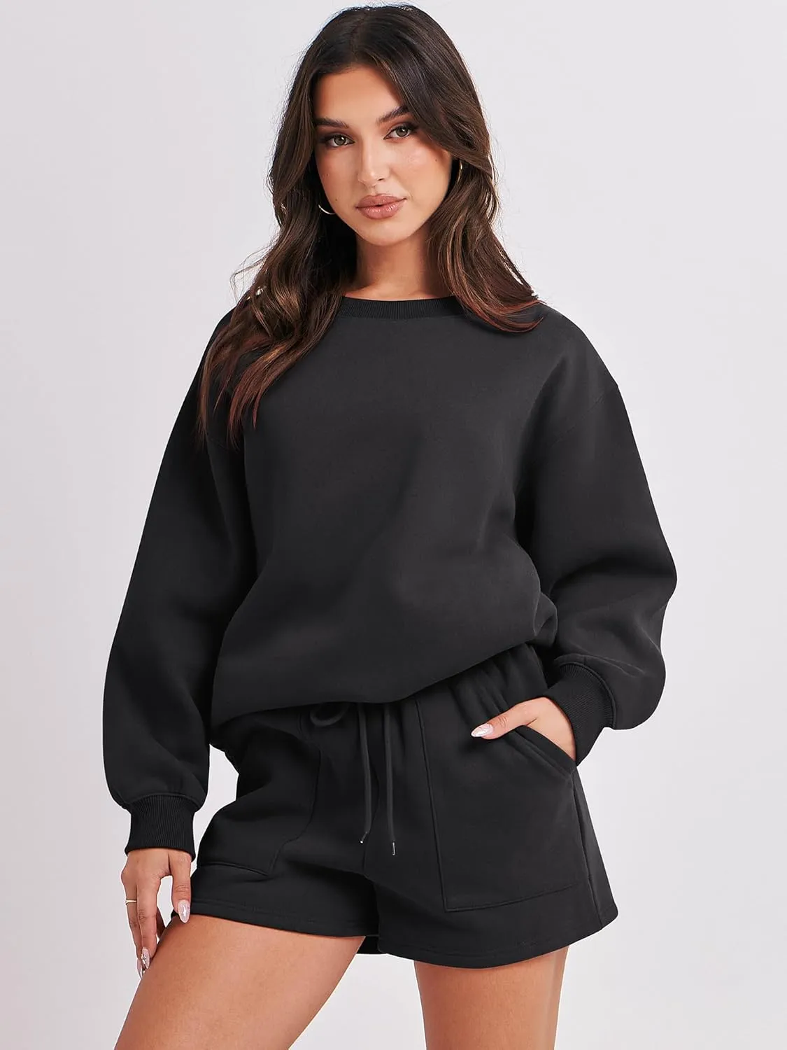 ANRABESS Women 2 Piece Outfits Sweat Shorts Sets 2025 Oversized Casual Lounge Matching Set Sweatsuit Tracksuit Clothes