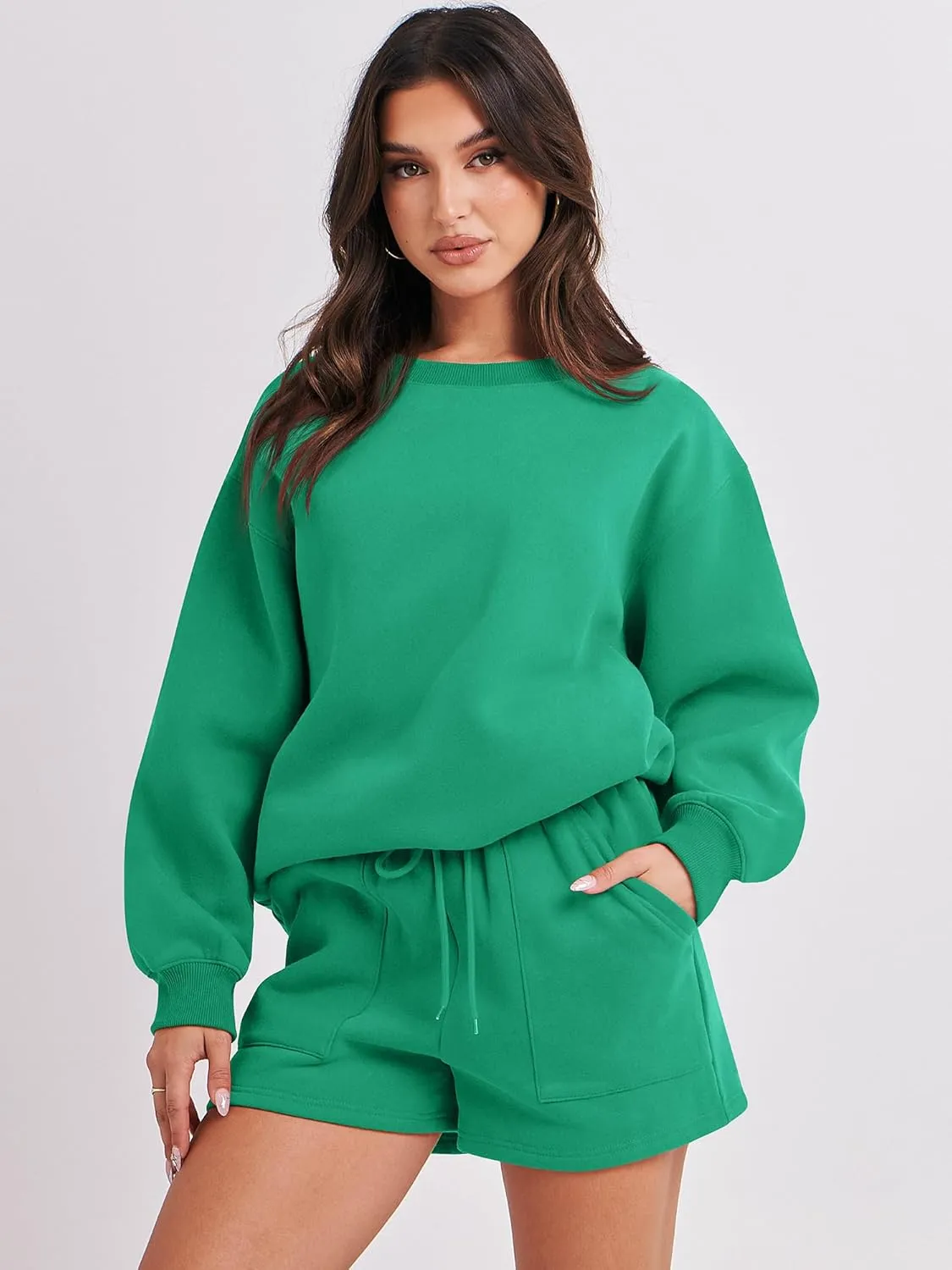 ANRABESS Women 2 Piece Outfits Sweat Shorts Sets 2025 Oversized Casual Lounge Matching Set Sweatsuit Tracksuit Clothes