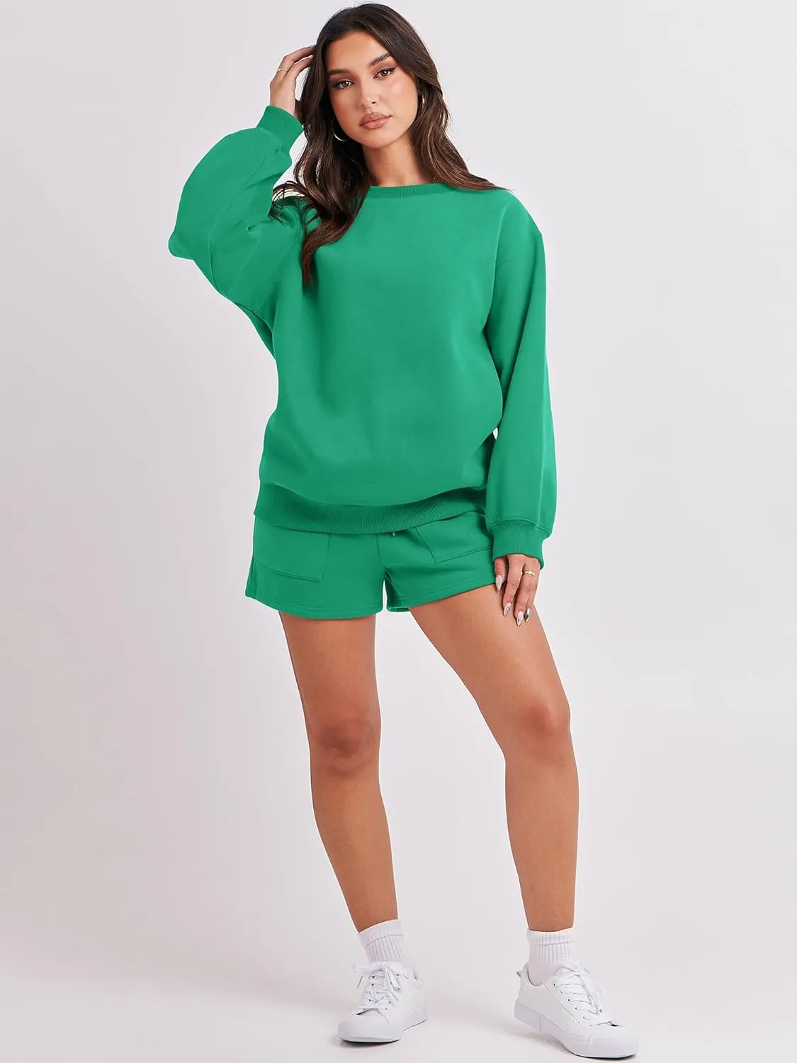 ANRABESS Women 2 Piece Outfits Sweat Shorts Sets 2025 Oversized Casual Lounge Matching Set Sweatsuit Tracksuit Clothes