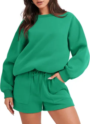 ANRABESS Women 2 Piece Outfits Sweat Shorts Sets 2025 Oversized Casual Lounge Matching Set Sweatsuit Tracksuit Clothes