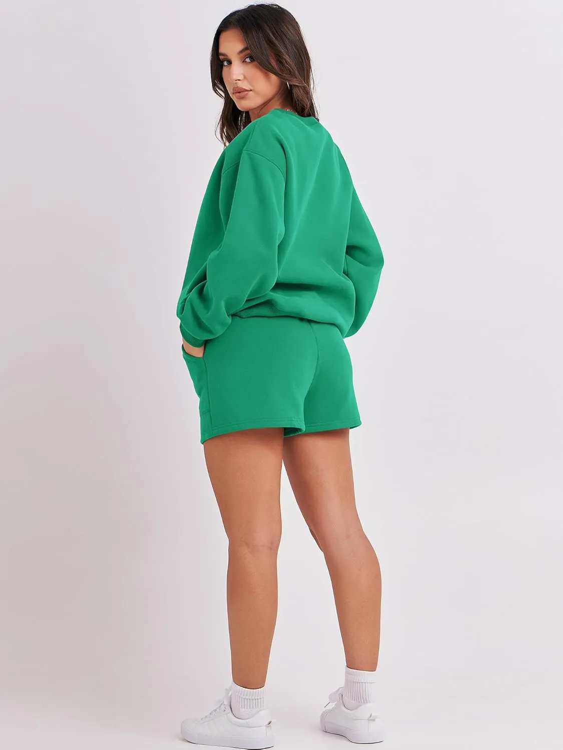 ANRABESS Women 2 Piece Outfits Sweat Shorts Sets 2025 Oversized Casual Lounge Matching Set Sweatsuit Tracksuit Clothes