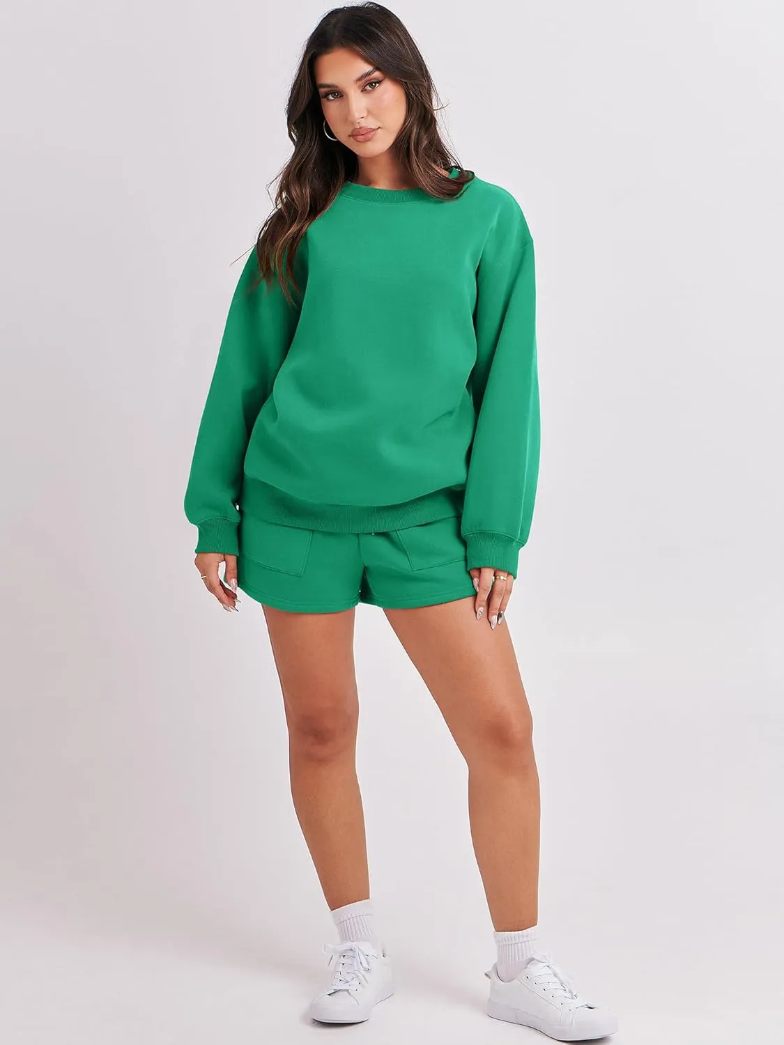 ANRABESS Women 2 Piece Outfits Sweat Shorts Sets 2025 Oversized Casual Lounge Matching Set Sweatsuit Tracksuit Clothes