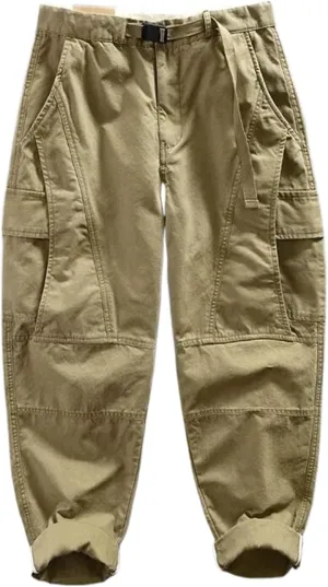 Autumn Cotton Retro Cargo Pants Men Multi-Pockets Daily Joggers Trousers