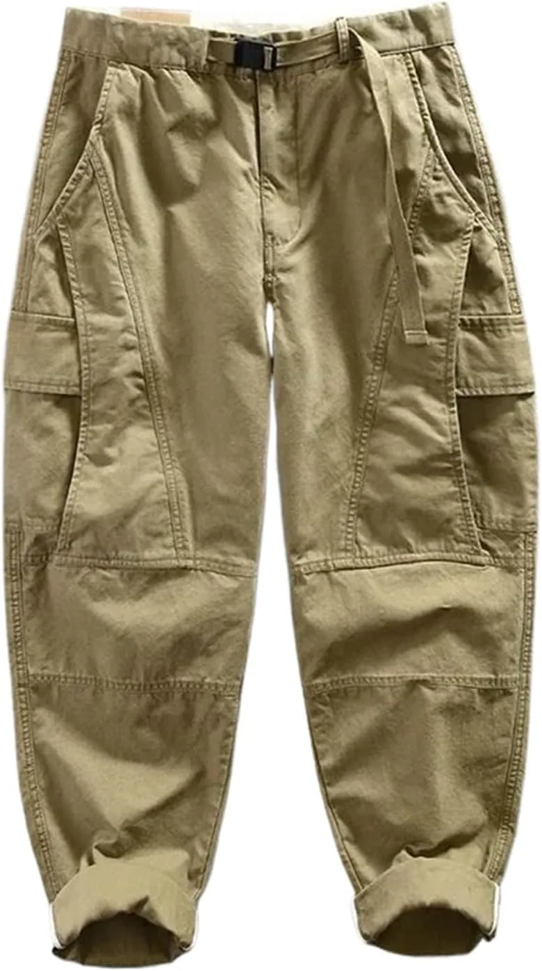 Autumn Cotton Retro Cargo Pants Men Multi-Pockets Daily Joggers Trousers