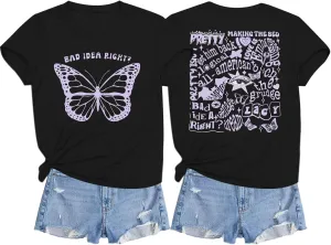 Bad Idea Right Shirt Vintage Graphic Tees for Women Concert Music Pop Rock Album Tour Tshirts Letter Print Top