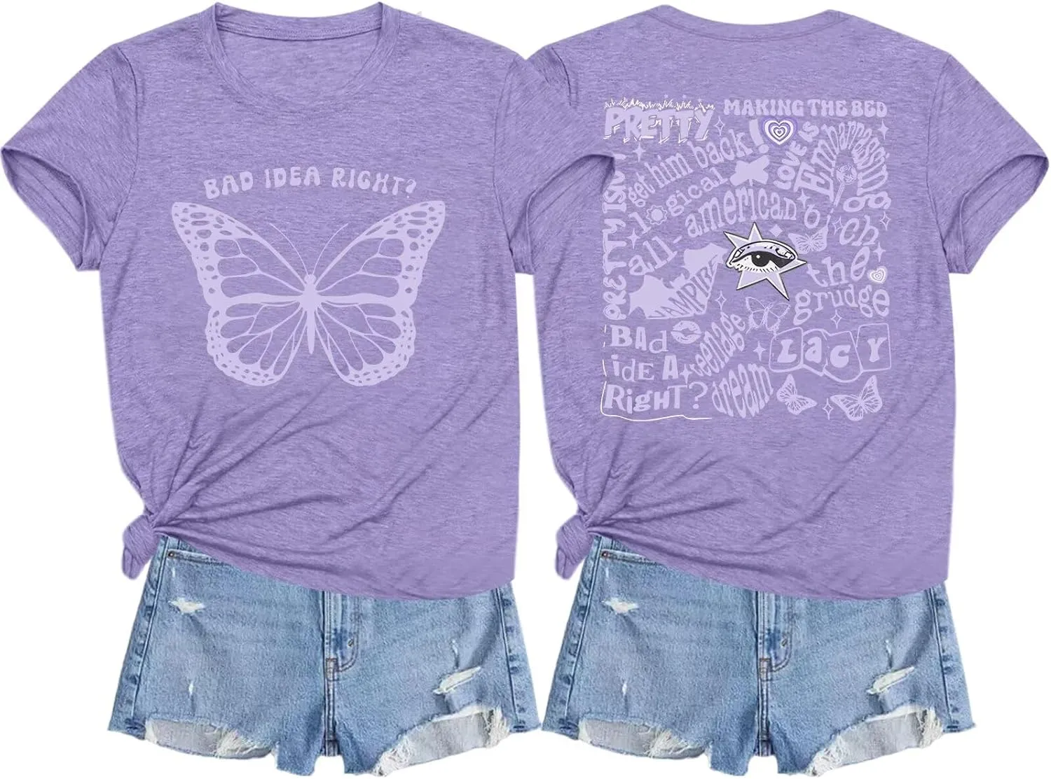 Bad Idea Right Shirt Vintage Graphic Tees for Women Concert Music Pop Rock Album Tour Tshirts Letter Print Top