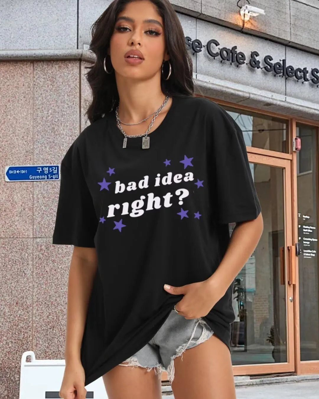 Bad Idea Right Shirt Vintage Graphic Tees for Women Concert Music Pop Rock Album Tour Tshirts Letter Print Top
