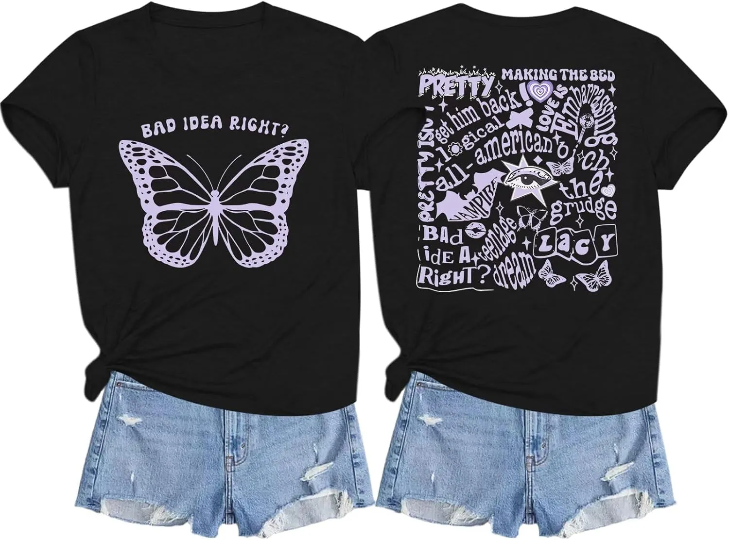Bad Idea Right Shirt Vintage Graphic Tees for Women Concert Music Pop Rock Album Tour Tshirts Letter Print Top